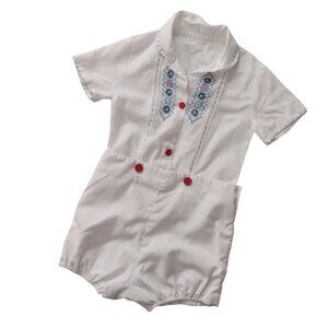 Vintage Baby Boys 2-Piece Bobby Suit 24 month White W/ Embroidery Romper Set